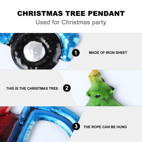 Festive Pickup Truck Ornament With Christmas Tree Decor Iron And Glass Hanging Keepsake material details