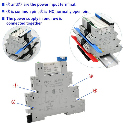 General Purpose Electromagnetic Relay Jumper Set For Socket HF41F-1Z-C2 with red, blue, black wires and detailed connection diagram