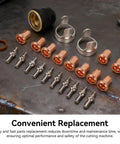 Plasma Cutting Torch Consumables Set With IPT40 Tips Electrodes Nozzle Bracket Covers For CUT 55DS Pro And CUT 65DS, parts displayed.