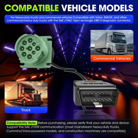 OBD2 To J1939 9Pin Adapter Cable Type 2 For Heavy Duty Rigs And Commercial Vehicles Compatible With ELD GPS Trackers Volvo