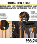Workhorse 28 Pocket Laptop Tool Backpack For Tradesman Pro Extra Large Tech Gear with built-in USB-C charging port detail