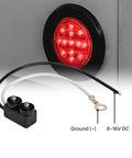 8pc 2.5 Inch Round LED Side Marker Light Kit 12V Amber And Red Waterproof IP67 Flush Mount Reflector Lens Grommet And Plugs DOT Approved For Boat Trailer Semi Truck RV, red light on gray surface with wiring detail