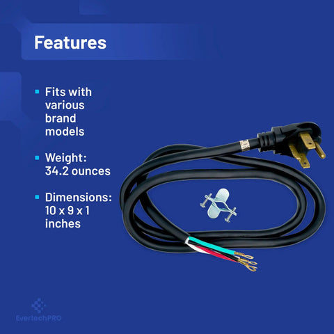4 Prong 6Ft Dryer Power Cord For Freestanding Electric Dryers Universal Replacement 30A 250V With Strain Relief shown coiled