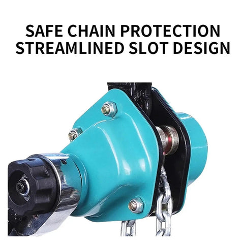 Kick Your Heavy Lifting To The Next Level With This Ultra Durable Manual Lever Hoist Block Featuring Super Fast 2M Speed And Smooth Operation For Home Garage Jobs close-up of hoist chain protection and slot design.