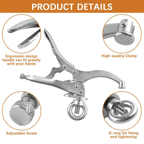 Bulletproof 9 Inch Drill Press Locking Clamp With Killer Jaw Tension For Hella Secure Workpiece Holding On Shop Benches Or Mobile Tool Cart Racks Two Pack detailed image showing ergonomic design and adjustable screw.