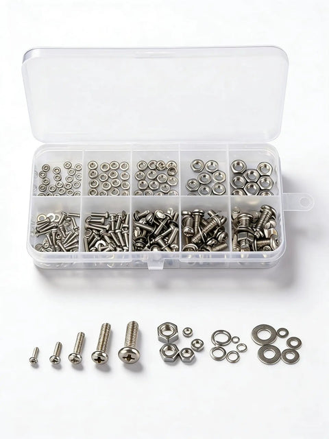 120 Piece Stainless Steel Screw Kit With M2 To M5 Hex Nuts Round Head Machine Screws Flat Washers And Spring Washers 304 Stainless Hardware Set