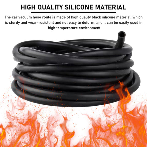 Six Piece Five Foot Silicone Vacuum Hose Kit For Cars With Six Inner Diameters From One Eighth To Three Eighths Inch Durable Flexible High Performance Auto Vacuum Tubing For Air Intake Boost PCV And More 43 PSI Working Pressure 130 PSI Burst coiled on fire background