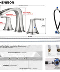 Dimensions and components of Two Handle Widespread Waterfall Roman Bathtub Faucet With Valve In Brushed Nickel Tub Filler