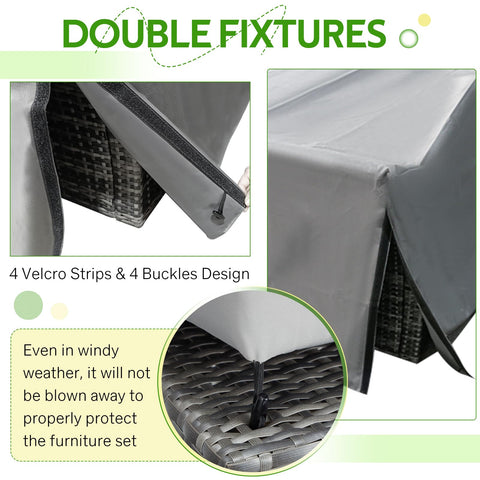 Outdoor Patio Table And Chair Set Cover Waterproof Large Grey Shield For 5 To 7 Piece Sets Fits 90.5 By 72.5 By 27.5 Inches with Velcro straps