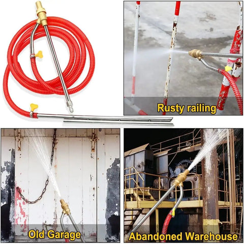 Pressure Washer Wet Sandblasting Kit 5000 PSI With Quick Disconnect 1/4 Inch for tough rust and paint removal, shown in use on metal surfaces.