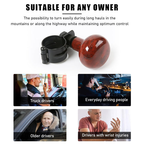 Woodgrain Steering Wheel Spinner Knob for Easy One Hand Driving Slick Ball Shape Wheel Grip Aid Auto Steering Wheel Accessory.