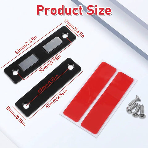 Sturdy 3 Pack Cabinet Magnets That Lock Like A Champ With Double Magnet Power on a white background showcasing dimensions.