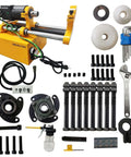 BREVELTION portable hole drilling machine, yellow, with accessory kit: bolts, flanges, wrenches, hex keys, boring bar