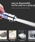 Hand holding High Pressure Jetting Shower Head With 3 Modes, Modern Chrome Finish, ABS Body, spraying water and mineral beads visible.
