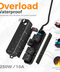 Outdoor Power Strip Weatherproof Rugged 25 Ft Extension Cord With 4 Outlets 1250W Waterproof Surge Protector IPX4 Shockproof