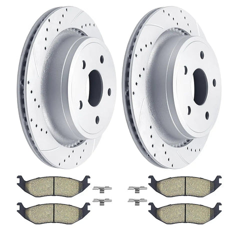 Dodge Ram 1500 Rear Brake Kit With 13.86 Inch Drilled And Slotted Rotors And Ceramic Pads For 5 Lug Fit Durango Aspen Includes Hardware 2