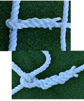 Close-up of heavy duty cargo lifting net knots made with thick polyester weave for secure load control.