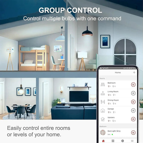 WiFi Smart Bulb 4 Pack A19 Daylight 5000K No Hub Required Works With Google Assistant, 800LM 60W Equivalent shown in home setting