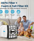 Family with dog in living room next to Replacement Filter For Shark Navigator Upright And Rotator Lift Away Vacuums