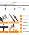 Diagram of Two Pack 96 Foot Outdoor String Lights With Remotes Dimmable 3 Color LED Warm White Neutral White Daylight, features shown