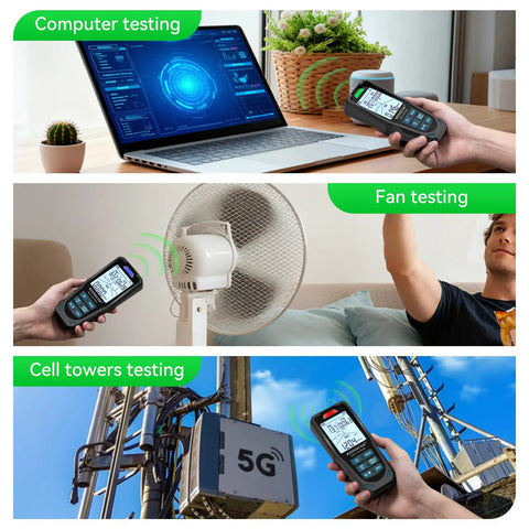 3 In 1 EMF Detector And Rechargeable EMF Meter For Home Use Office Setup And Travel, Measures Electric Field Magnetic Field And RF Radiation With Triple Axis X Y Z Detection And RF Signal Split For WiFi Phone And Microwave. Computer testing with handheld meter