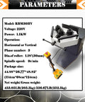 Heavy Duty Electric Roll Bender 1.1KW Three Roller Metal Bending Machine parameters with foot pedal, showing adjustable rolls and specs.