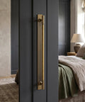 Antique Brass Zinc Alloy Cabinet Handle With Backplate 12.6 Inch Hole Center Pull on dark furniture in bedroom