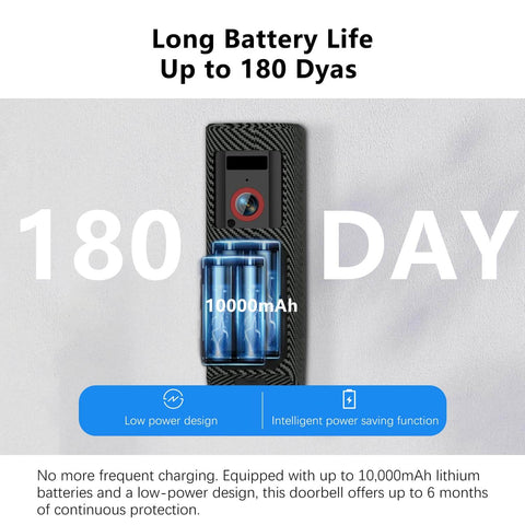 Wireless Video Doorbell Camera With AI Detection, Real Time Alerts, 1080p HD Video, carbon fiber finish, displayed with battery