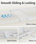 Heavy Duty Expandable Clothes Rack And Wardrobe Closet Organizer With Adjustable Multi Tier Shelves showcasing smooth sliding mechanism and safety lock.