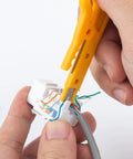Using 10 Piece Mini Wire Stripper Set With Secure Finger Loop For 5-6.2mm Cables on telecom wires, ergonomic ABS handle visible