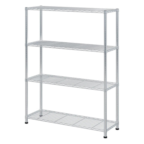 4 Tier Standing Adjustable Wire Shelving Unit With Fixed Feet For Rock Solid Stability And Wobble Free Storage, Silver Gray Finish