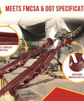 Lever Style Snap Chain Binders For Flatbed Truck Trailers 5/16-3/8 G70 Chain, embossed handle, red finish, close-up on load