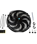 No Sweat Universal 16 Inch Electric Radiator Fan Kit With Reversible S Blade Push Pull Design 12 Volt parts and assembly view