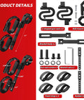 Double Tier Roll Bar Gun Rack For Trucks, ATVs, UTVs And Snowmobiles with Heavy Duty Tool And Shovel Mount parts and dimensions