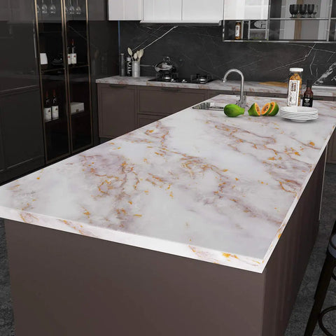 36 Inch By 197 Inch Gold Marble Countertop Contact Paper Waterproof Vinyl Marble Wallpaper Peel And Stick on kitchen island