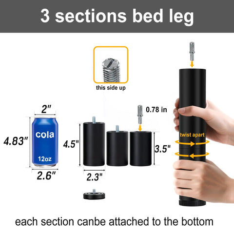 12 Inch Bed Leg Replacement Set For Adjustable Bed Frames With Felt Bottoms To Shield Your Hardwood Floors Four Thread Sizes M8 M10 And Three Eighths And Five Sixteenths Set Of Four