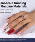 Hand with four pink and red nails using Fleurwee Plant Based Gel Nail Polish Kit Four Piece Set With 21 Pink Shades Hema Free