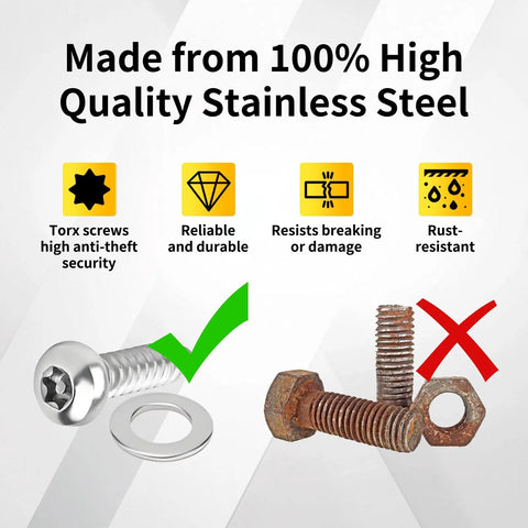 Lock Down Your Rig With Premium Tamper Proof Anti Theft License Plate Screws And Tail Light Bolts For Ford F150 F250 F350 F450 Raptor comparison of stainless screws and rusted bolts.