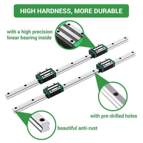 Two 800mm Linear Guide Rails HGR20 Kit With Four TRH20B Carriage Sliders For DIY CNC Routers Lathes And Mills HGH20CA Compatible Smooth Precise Motion And Low Wear, rail close-up