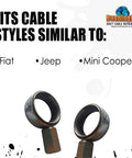 Close-up of FM1KIT Manual Transmission Shift Cable Bushing Repair Kit bushings for Fiat, Jeep, Mini models with text details.