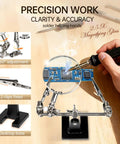 Hands Free Magnifier Station With 2.5X Glass Lens Dual Adjustable Alligator Clips On 4 Way Swivels Heavy Base for precision soldering.
