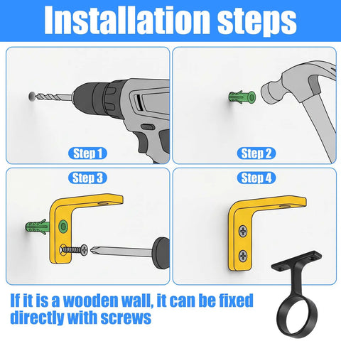 Installation steps for Two Packs One And A Quarter Inch Heavy Duty Closet Rod Brackets In Stainless Steel Rustproof Flange End Supports