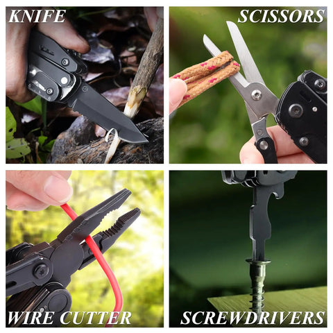Everyday Carry 18 In 1 Multitool Pocket Knife With Pliers Saw Corkscrew Detachable Scissors And Safety Lock Includes Nine Screwdriver Bits In Use
