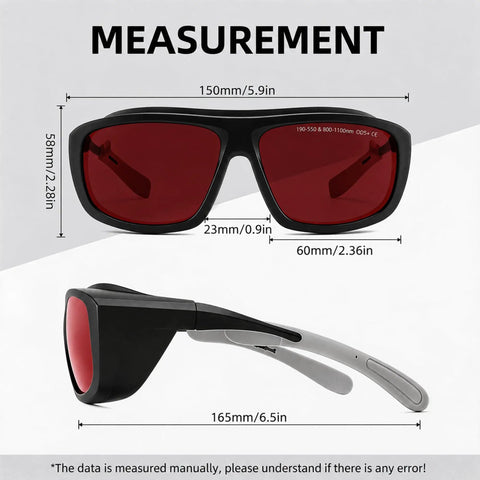Multi Wavelength Dental Safety Glasses Delivering Kickass Eye Protection For Diode Nd Yag Blue Green Fiber And Infrared Lasers, measuring dimensions.