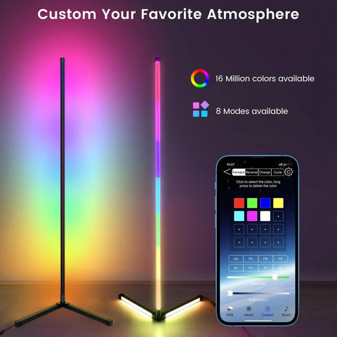 2 Pack Smart RGB Corner Floor Lamp 62.2 Inch Tall With App And Remote, Music Sync And Timer, with smartphone app display