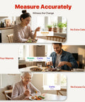 Collage of people using Smart Food Scale With Nutritional Calculator And App Sync for accurate calorie, fat, carbs, and protein tracking
