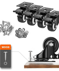 Four Pack Heavy Duty Rubber Swivel Caster Wheels With Double Locking Brakes 360 Degree Rotating Furniture Casters and screws.