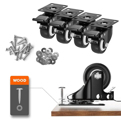 Four Pack Heavy Duty Rubber Swivel Caster Wheels With Double Locking Brakes 360 Degree Rotating Furniture Casters and screws.