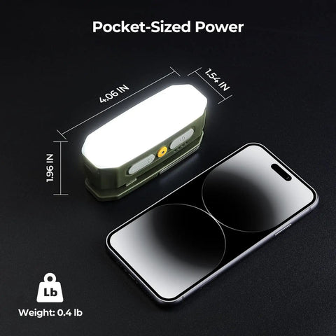 Movable Area Light For Camping And Emergencies Rechargeable 3200mAh Lantern with size dimensions beside a smartphone