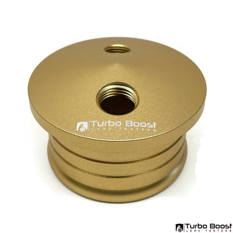 Turbo Boost Leak Tester cap in gold 6061 aluminum for 3-inch turbo or intake pipe